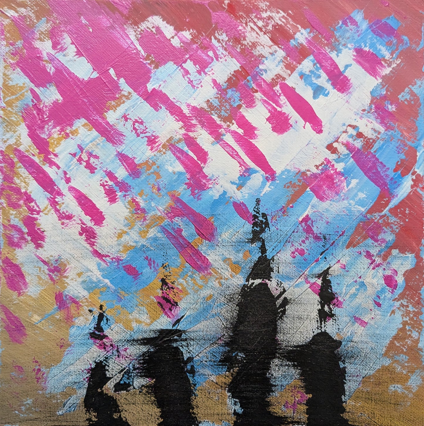 La pluie rose - peinture acrylique originale 25x25cm (2025)