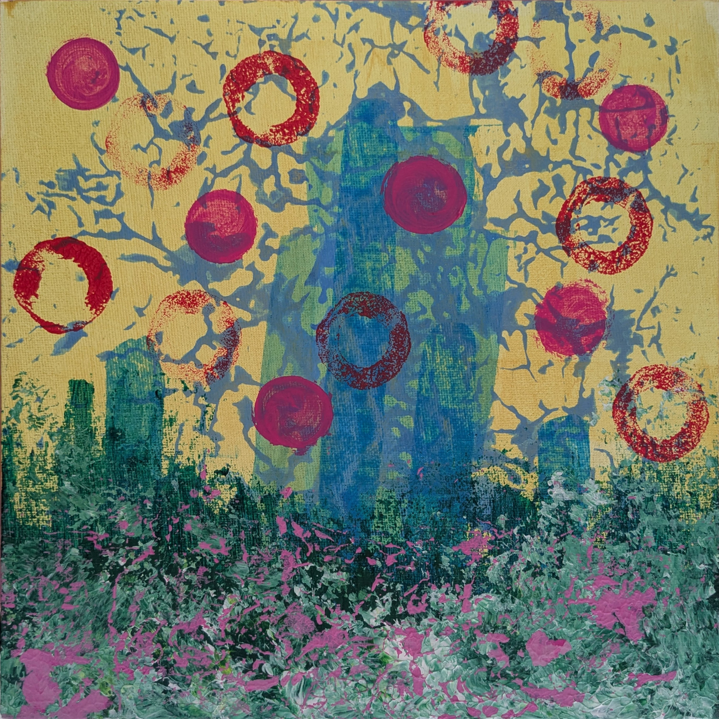 Ville émergente - peinture acrylique originale 25x25cm (2025)