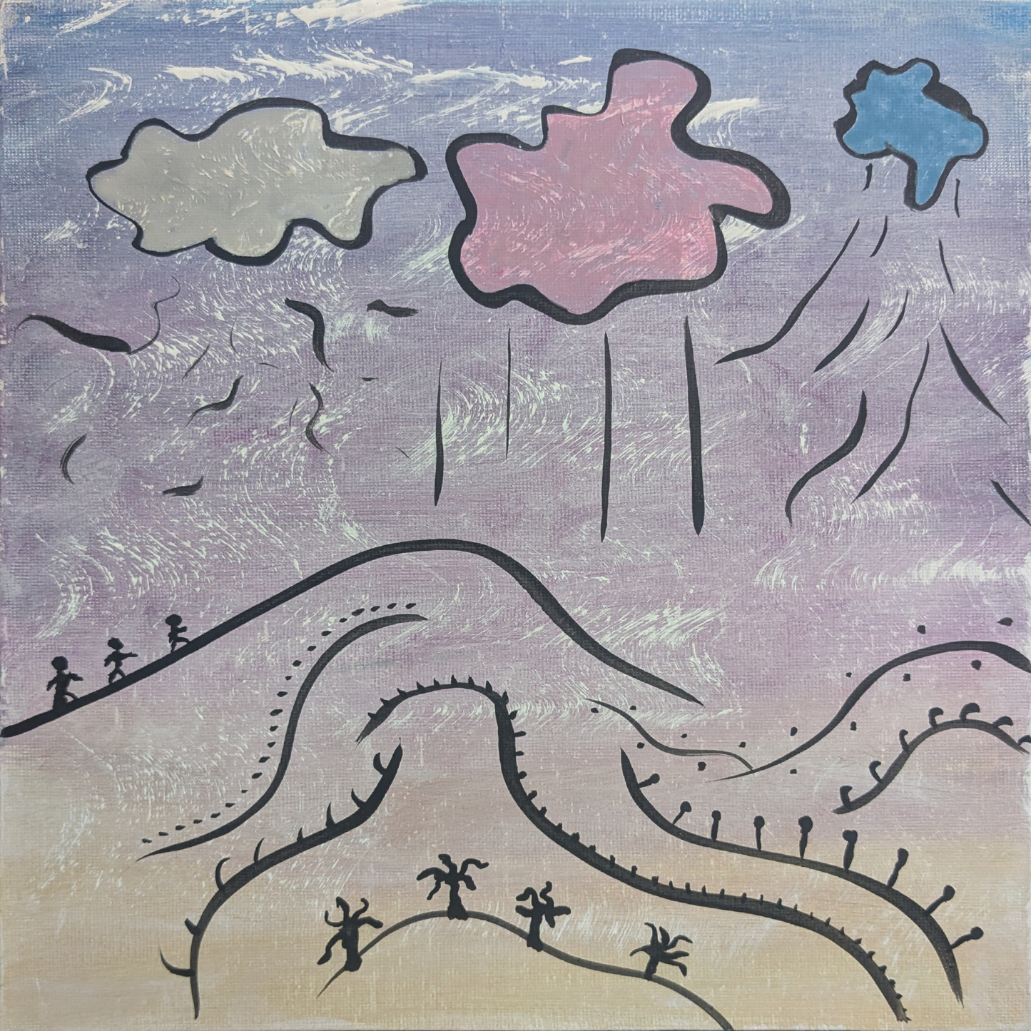 Sur le chemin - peinture acrylique originale 25x25cm (2025)