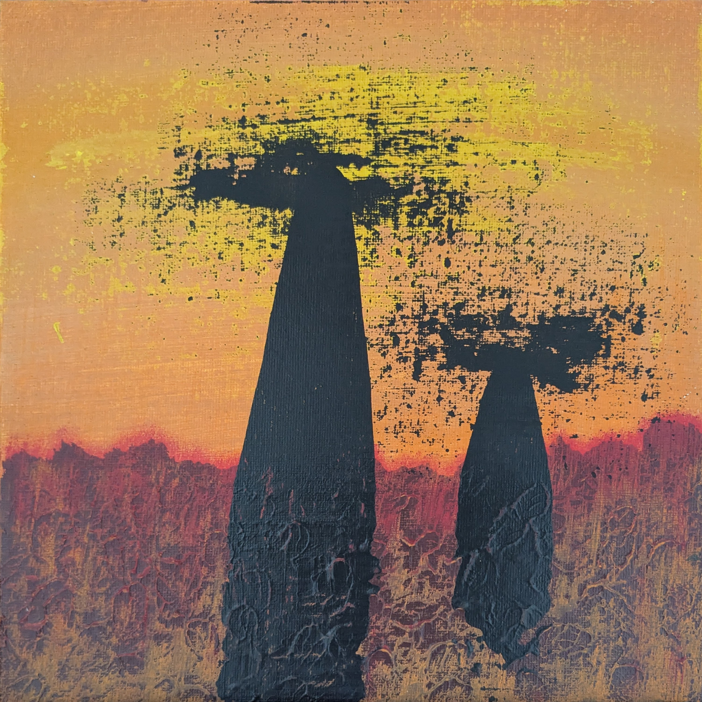 Les deux baobabs - peinture acrylique originale 25x25cm (2025)