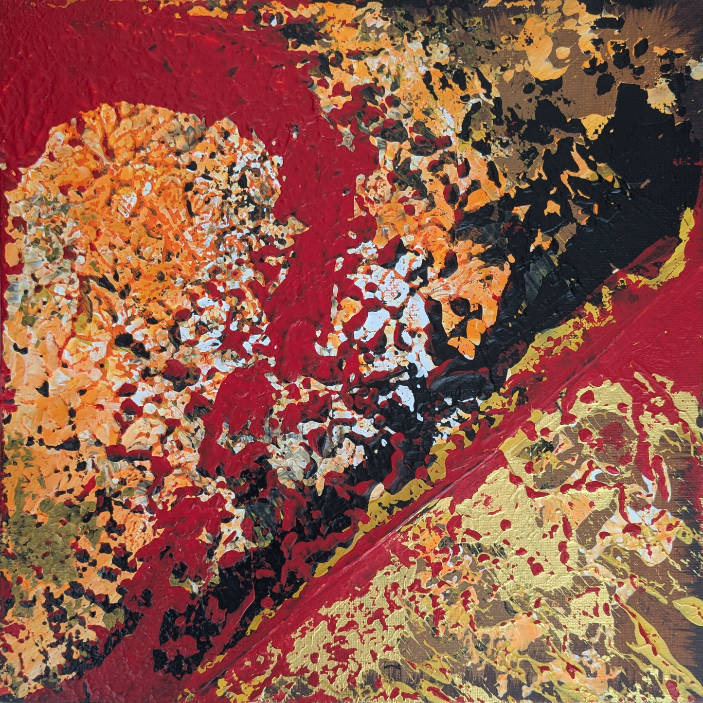 Le rouge rebondit - peinture acrylique originale 25x25cm (2025)