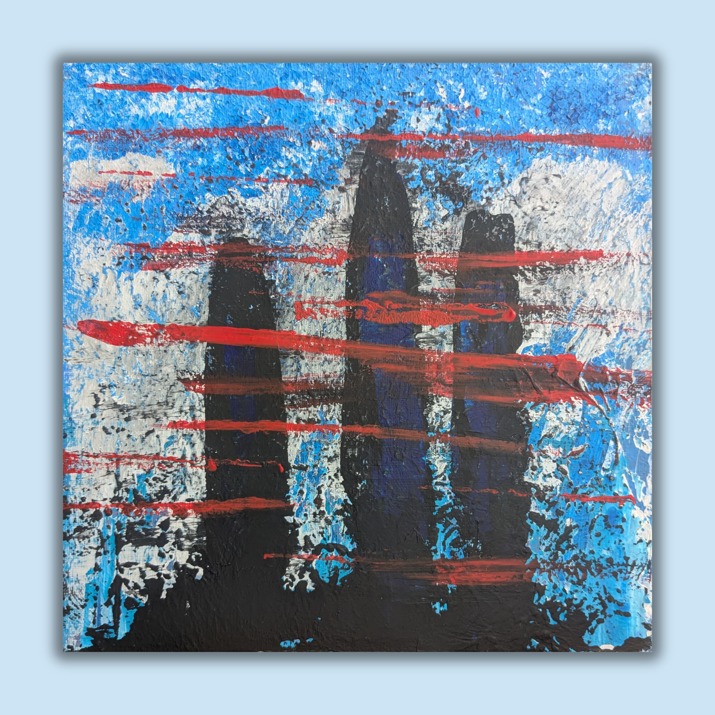 Trois tours devant la montagne - peinture acrylique originale 25x25cm (2025)