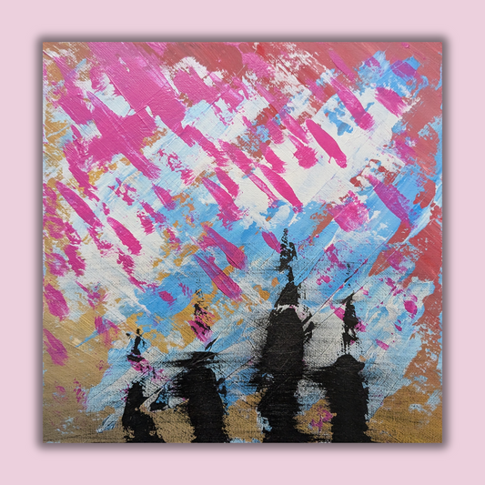 La pluie rose - peinture acrylique originale 25x25cm (2025)