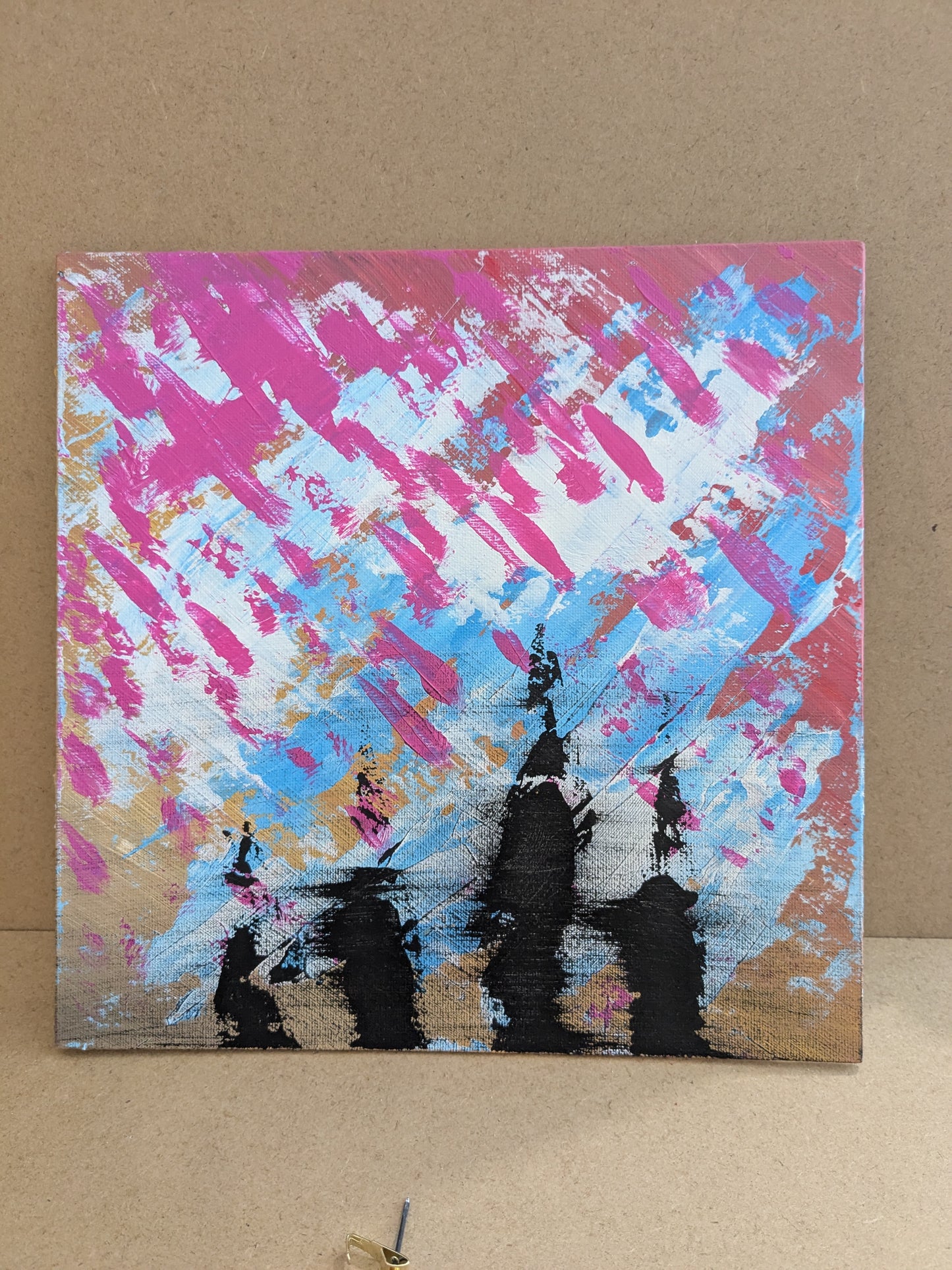 La pluie rose - peinture acrylique originale 25x25cm (2025)