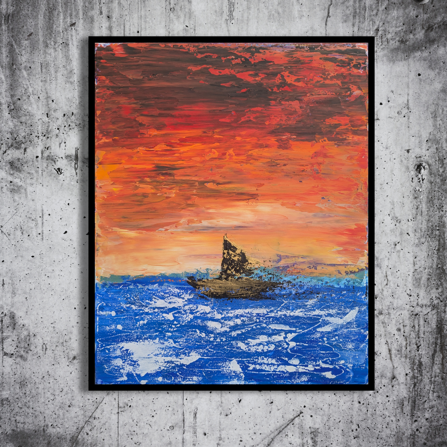 Le bateau sous le ciel - peinture acrylique originale 40x50cm (2025)