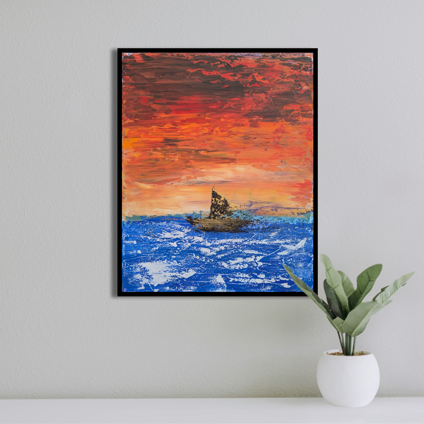 Le bateau sous le ciel - peinture acrylique originale 40x50cm (2025)