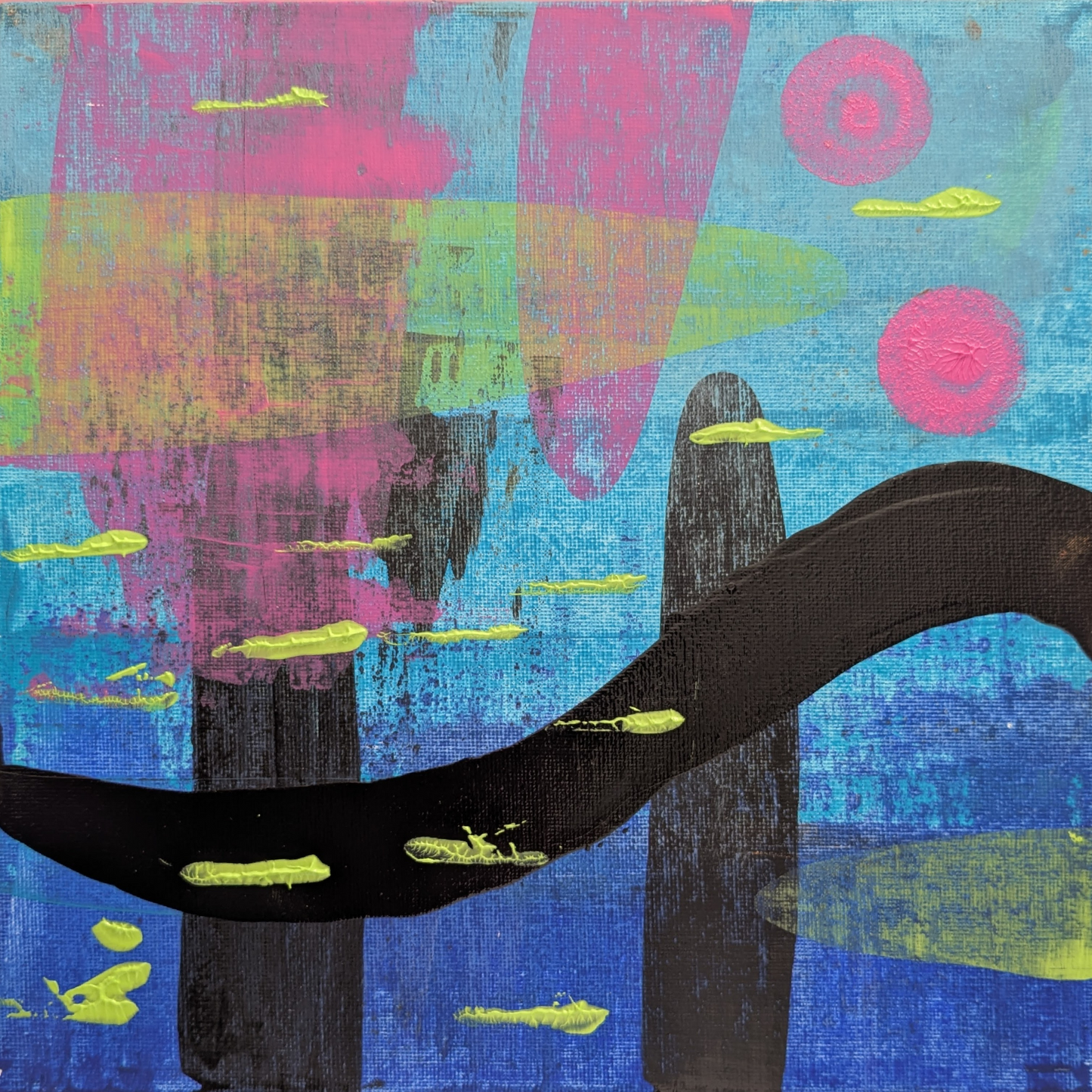 La ville sous la mer - peinture acrylique originale 25x25cm (2025)