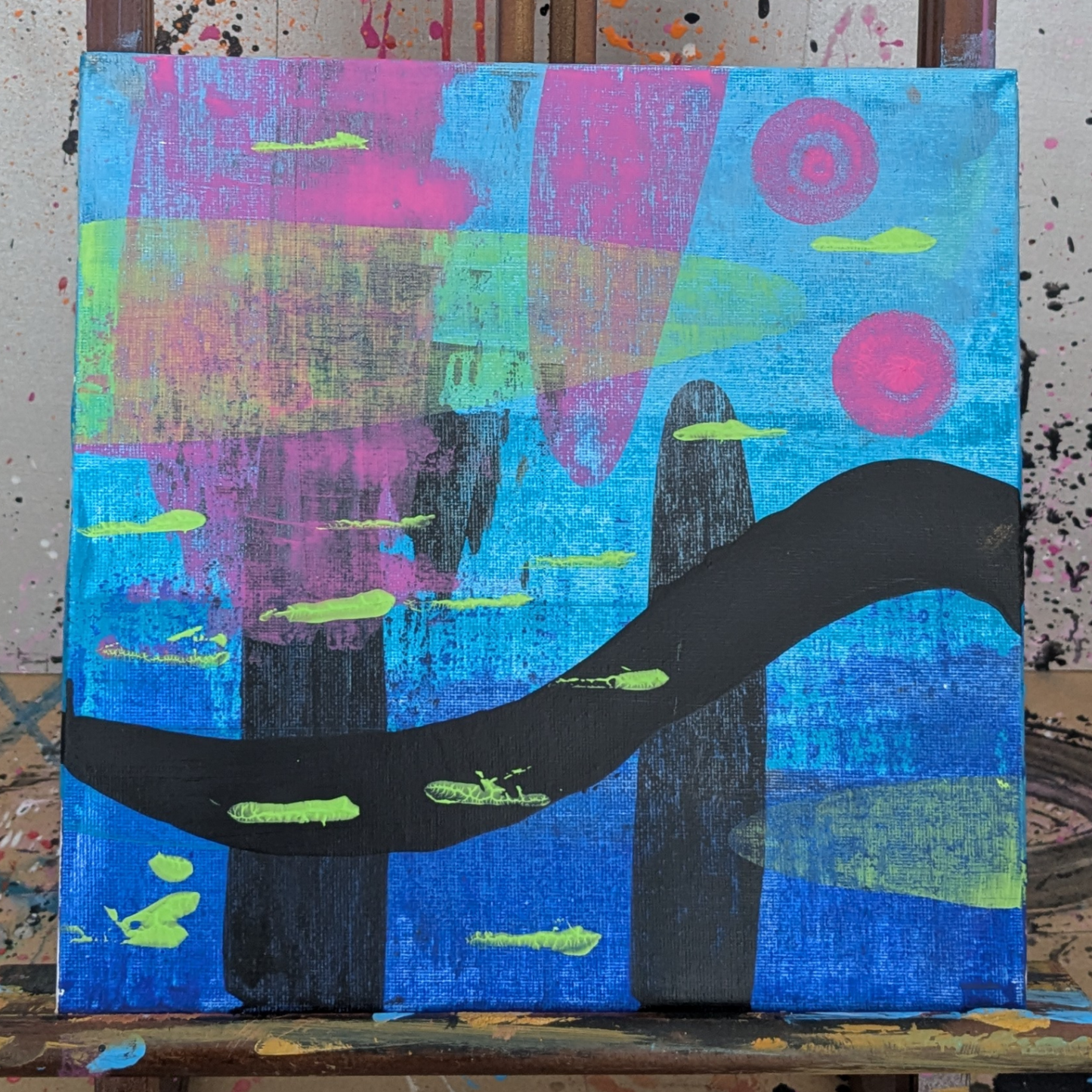 La ville sous la mer - peinture acrylique originale 25x25cm (2025)