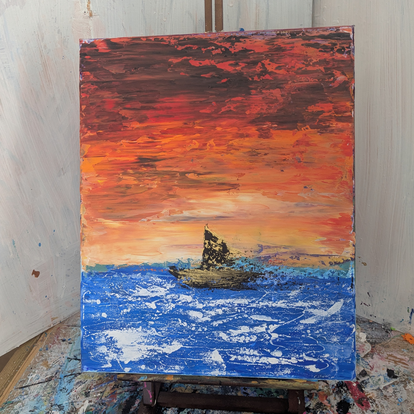 Le bateau sous le ciel - peinture acrylique originale 40x50cm (2025)