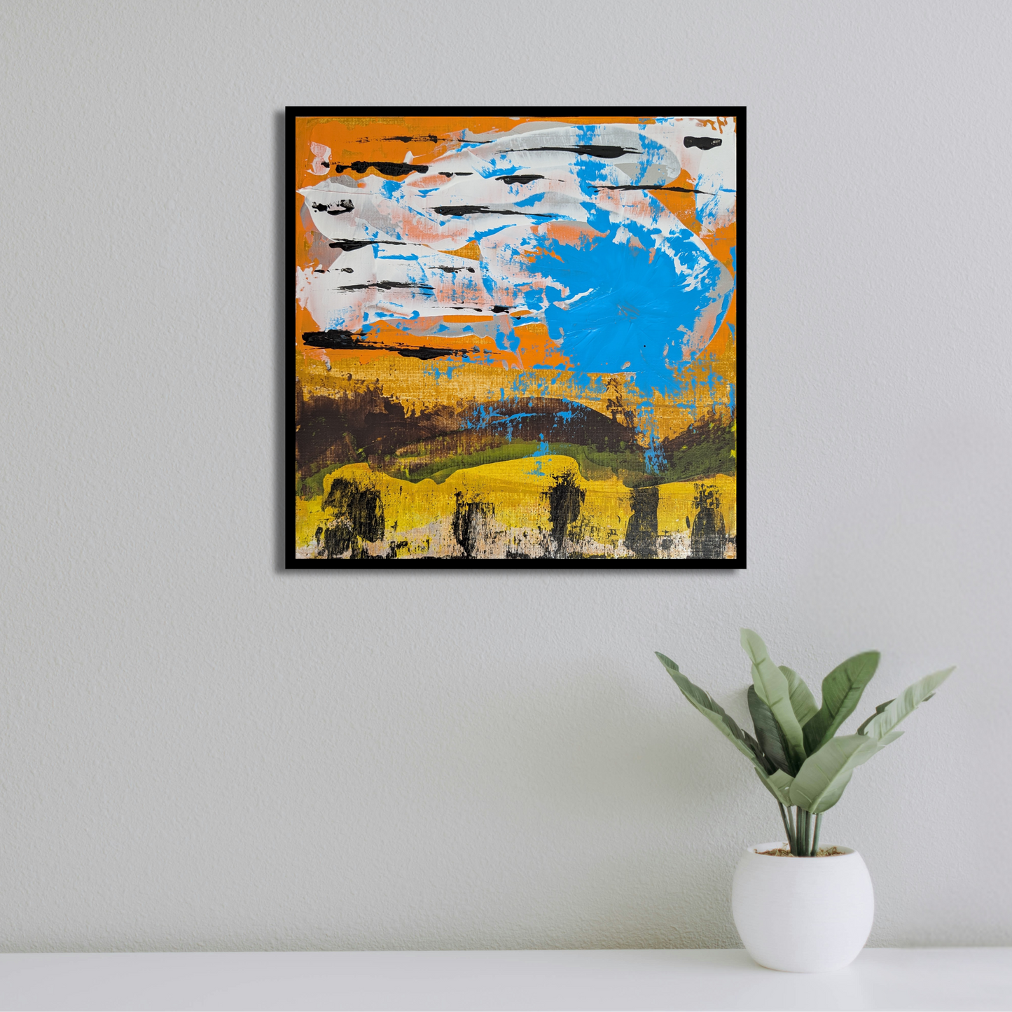 Le soleil bleu - peinture acrylique originale 25x25cm (2025)