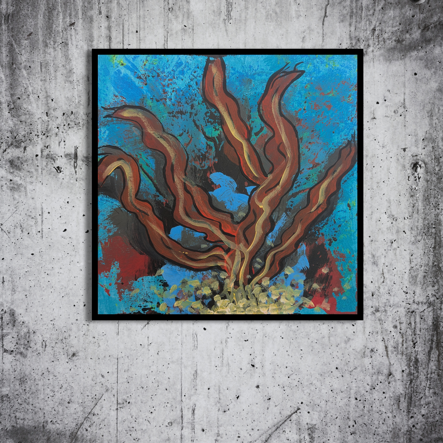 Flamme dansante - peinture acrylique originale 25x25cm (2025)