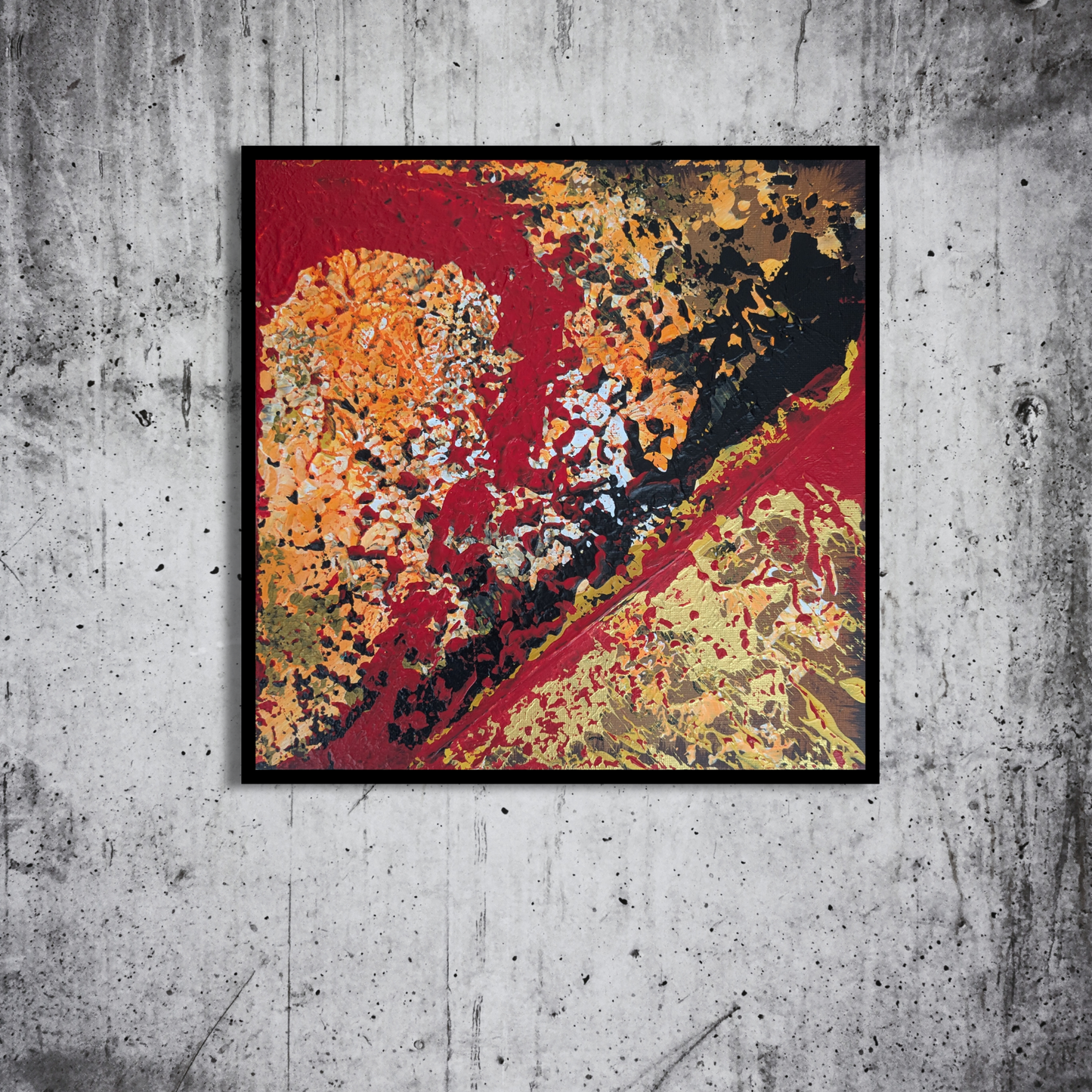 Le rouge rebondit - peinture acrylique originale 25x25cm (2025)