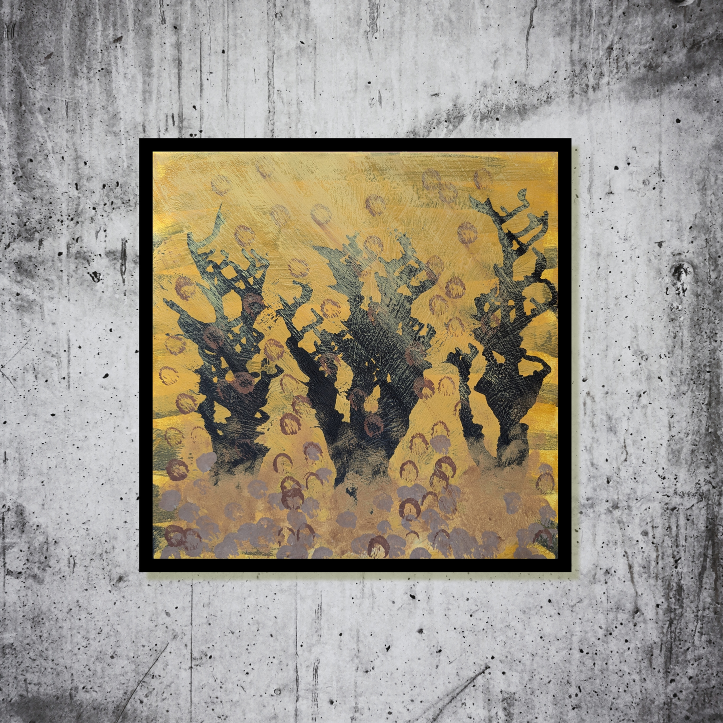 Les trois arbres du feu - peinture acrylique originale 30x30cm (2025)