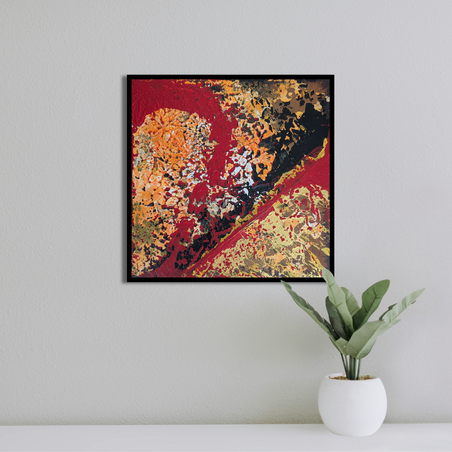 Le rouge rebondit - peinture acrylique originale 25x25cm (2025)