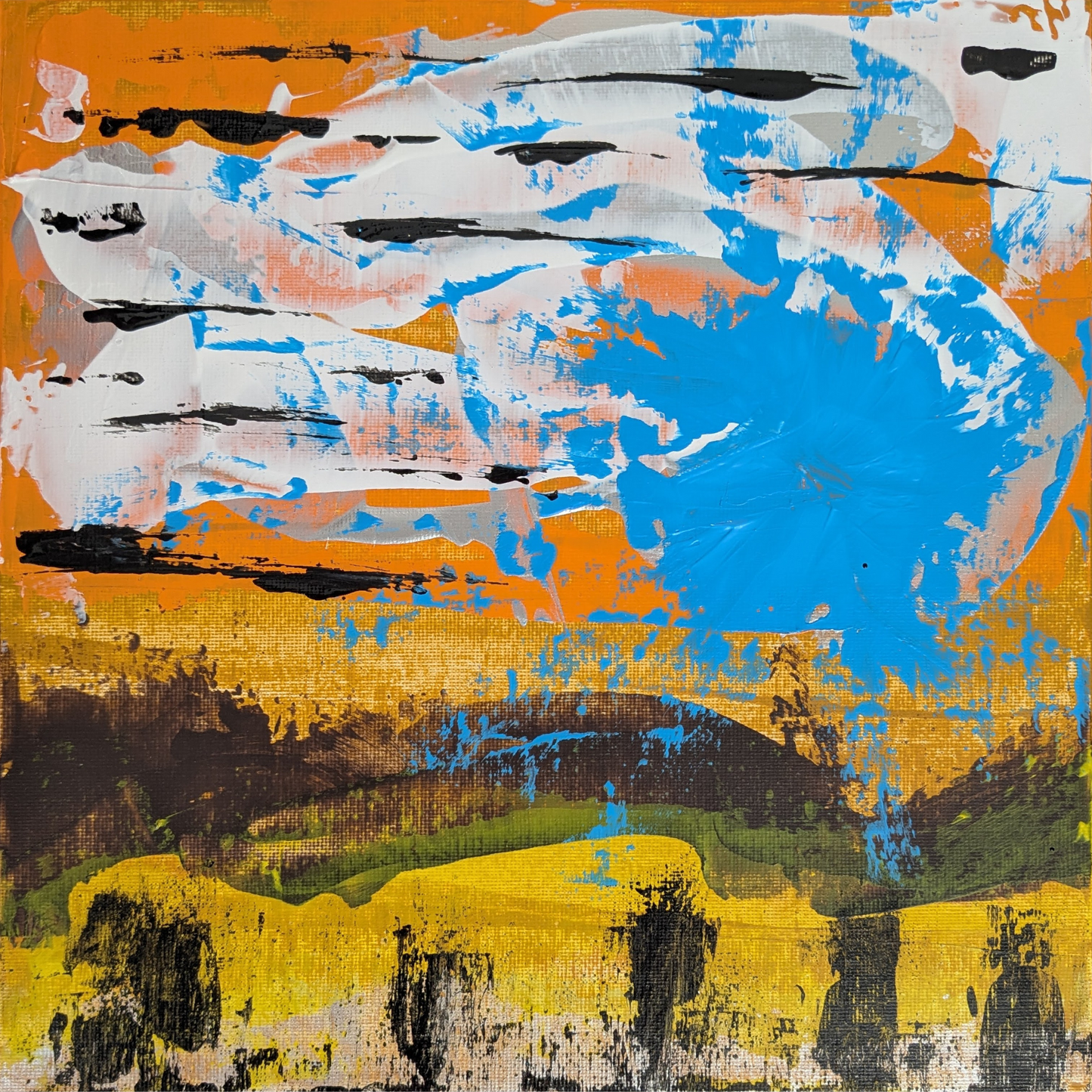 Le soleil bleu - peinture acrylique originale 25x25cm (2025)