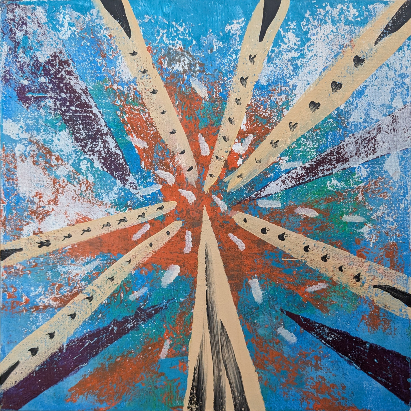 Confusion au centre - peinture acrylique originale 25x25cm (2025)