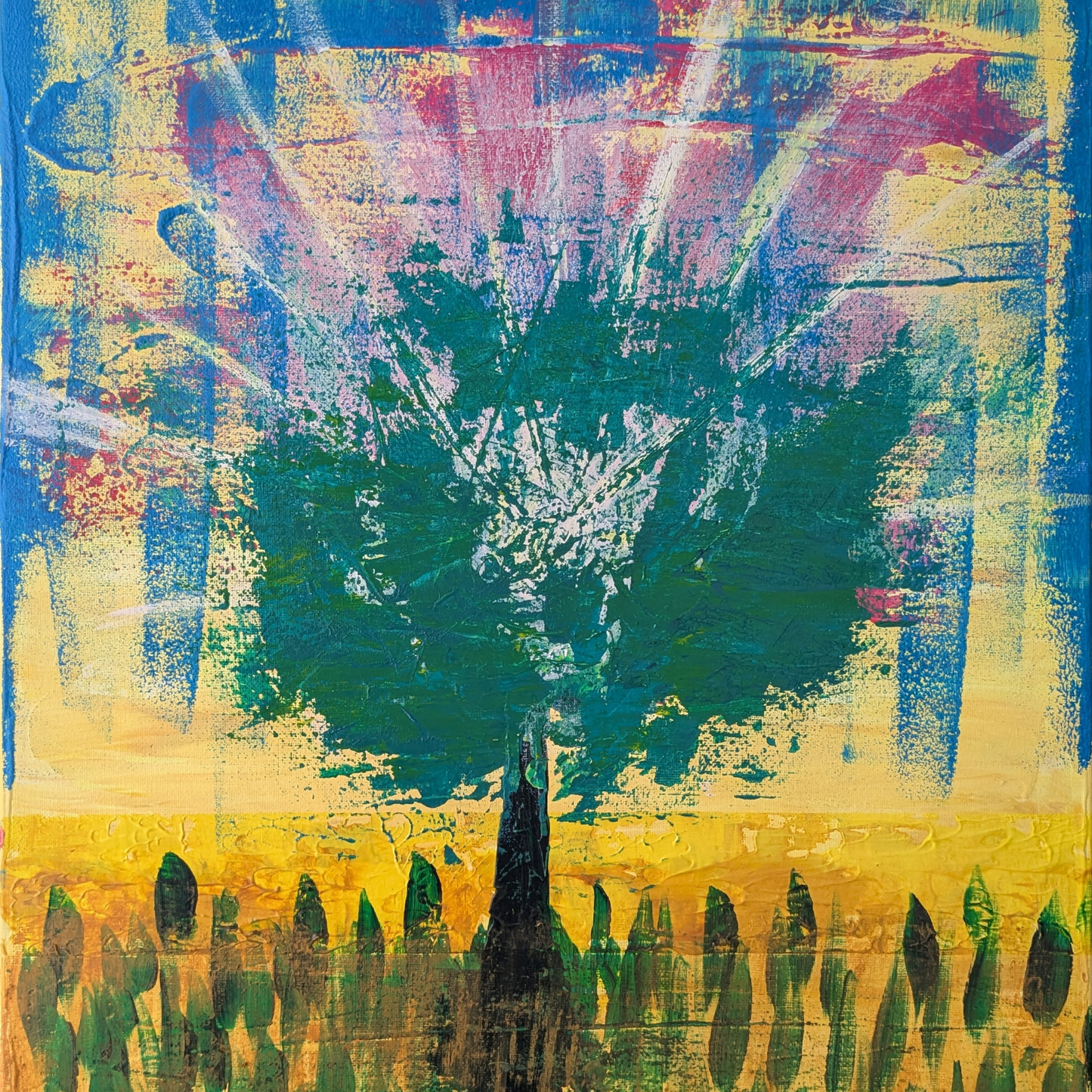 L'arbre qui rayonne - peinture acrylique originale 40x50cm (2025)