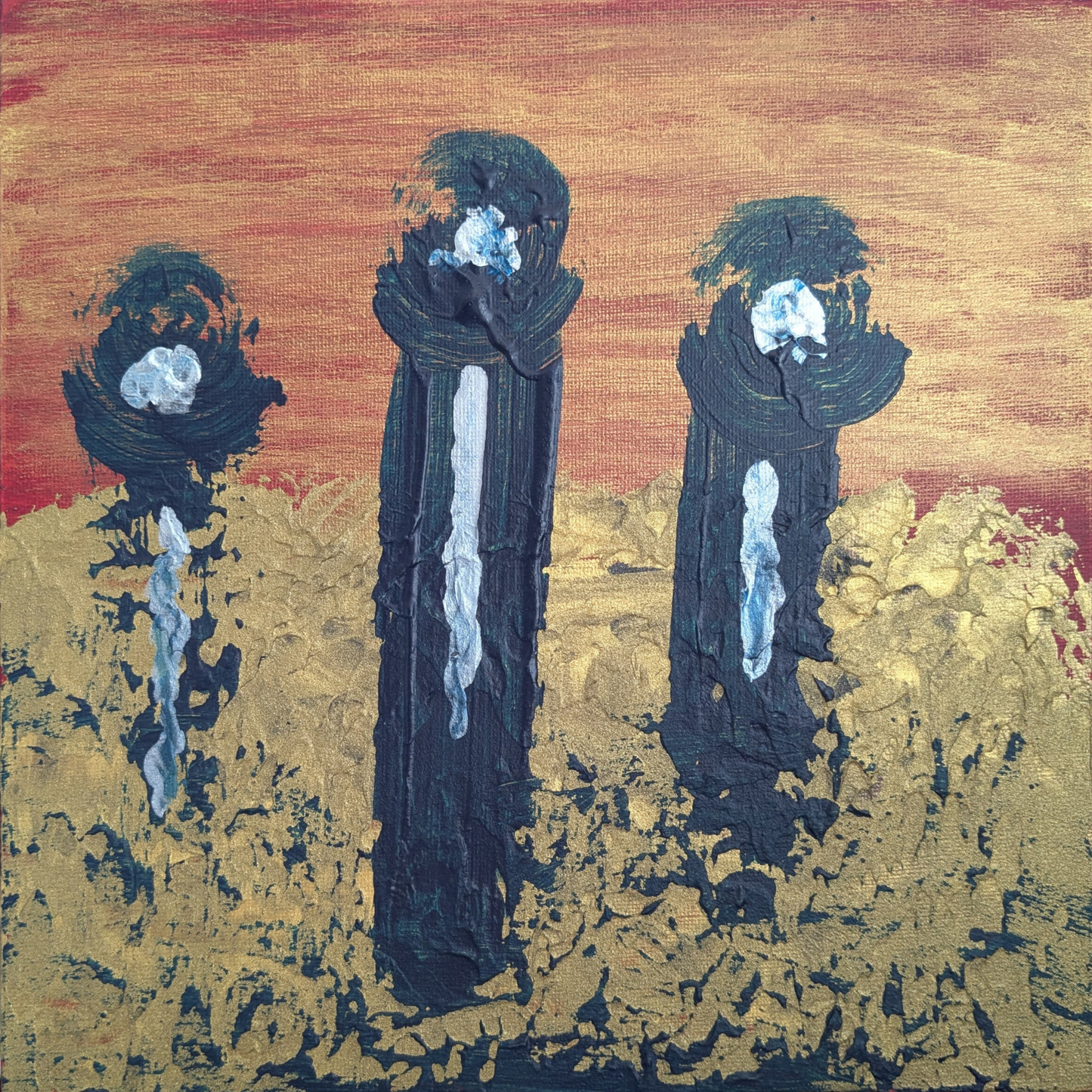 Trois machines mystères - peinture acrylique originale 25x25cm (2025)