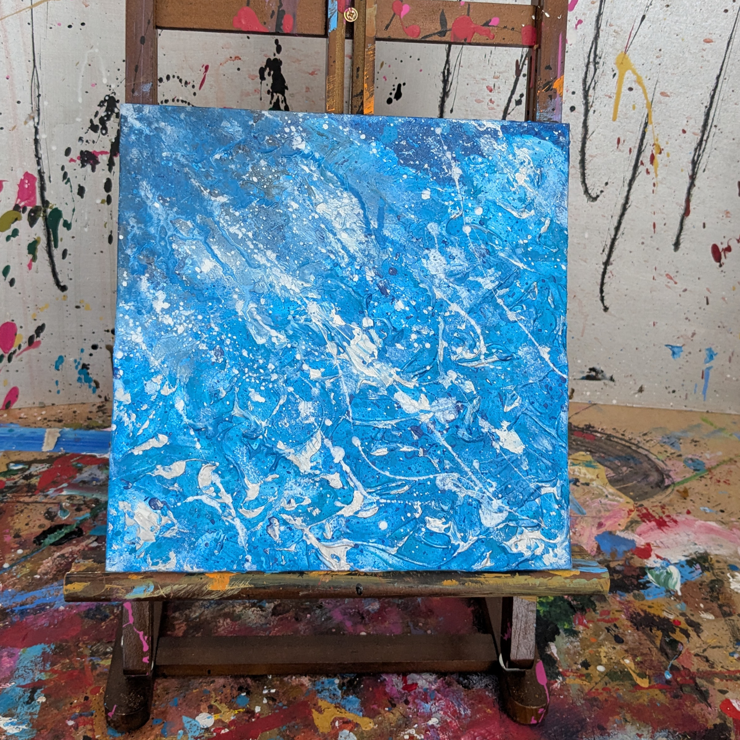 Dynamique dans le bleu - peinture acrylique originale 25x25cm (2025)