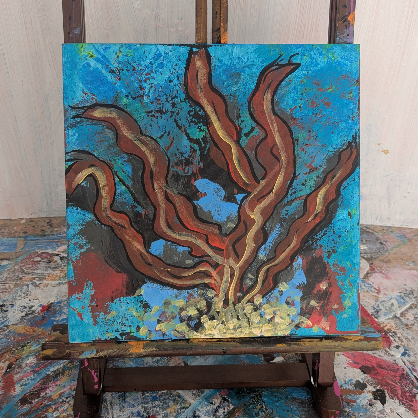 Flamme dansante - peinture acrylique originale 25x25cm (2025)