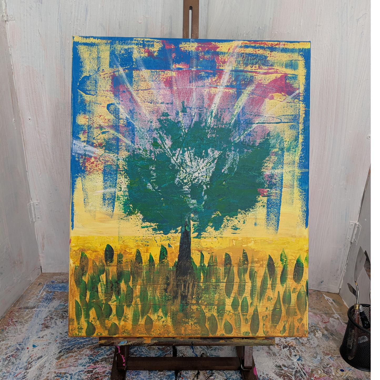 L'arbre qui rayonne - peinture acrylique originale 40x50cm (2025)