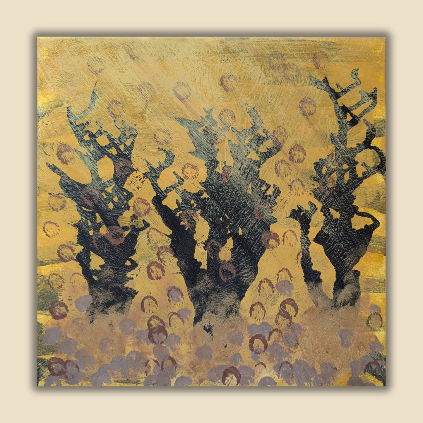 Les trois arbres du feu - peinture acrylique originale 30x30cm (2025)