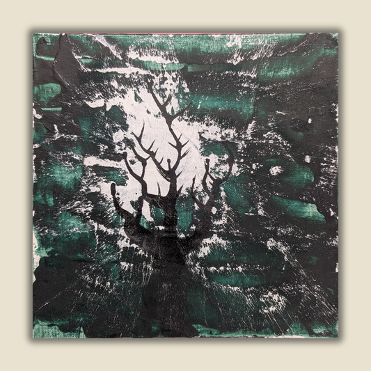 L'arbre sous l'orage - peinture acrylique originale 25x25cm (2025)