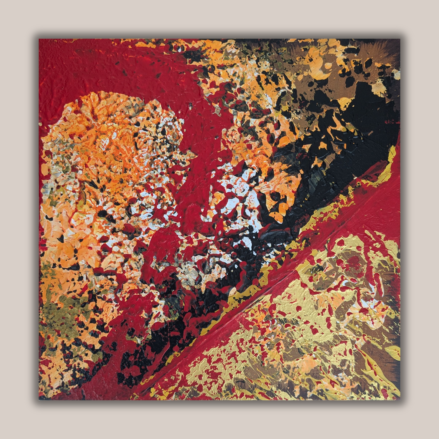 Le rouge rebondit - peinture acrylique originale 25x25cm (2025)