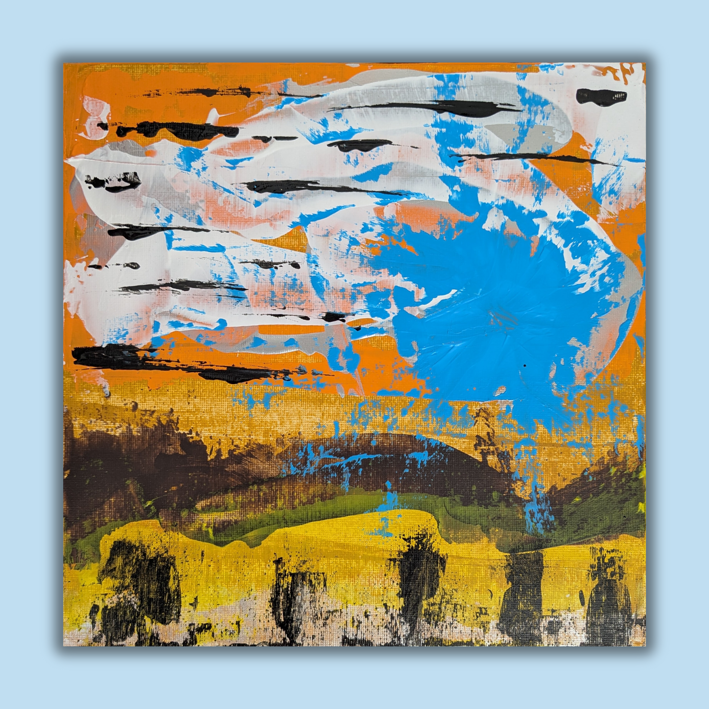 Le soleil bleu - peinture acrylique originale 25x25cm (2025)