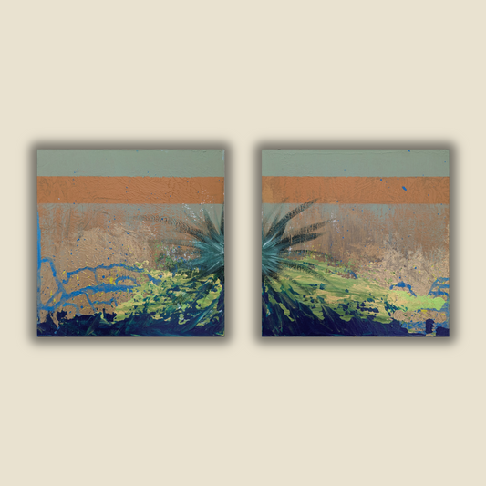 Volcan vert - Diptyque peintures acryliques originales 25x25cm (2025)