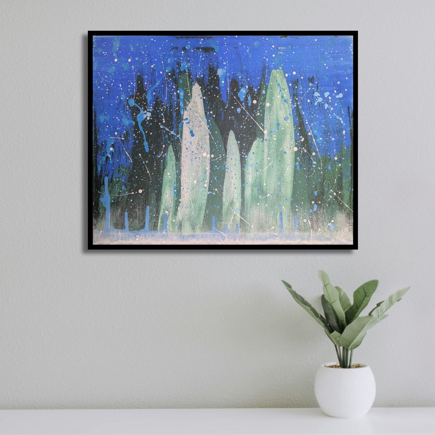 Ville verte dans la nuit - peinture acrylique originale 50x40cm (2025)