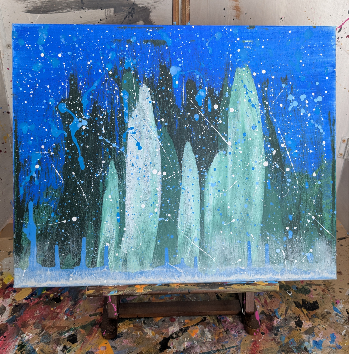 Ville verte dans la nuit - peinture acrylique originale 50x40cm (2025)