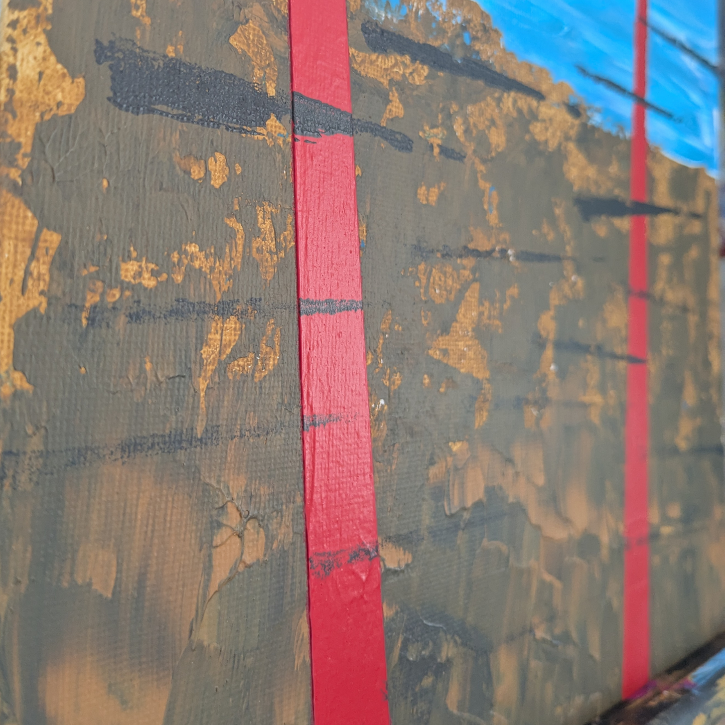 Deux tours rouges - peinture acrylique originale 25x25cm (2025)